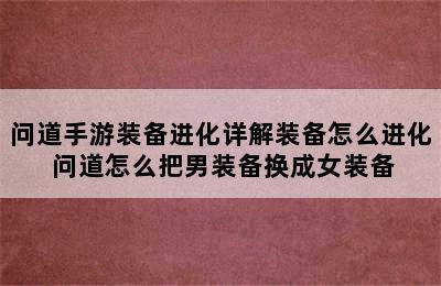 问道手游装备进化详解装备怎么进化 问道怎么把男装备换成女装备